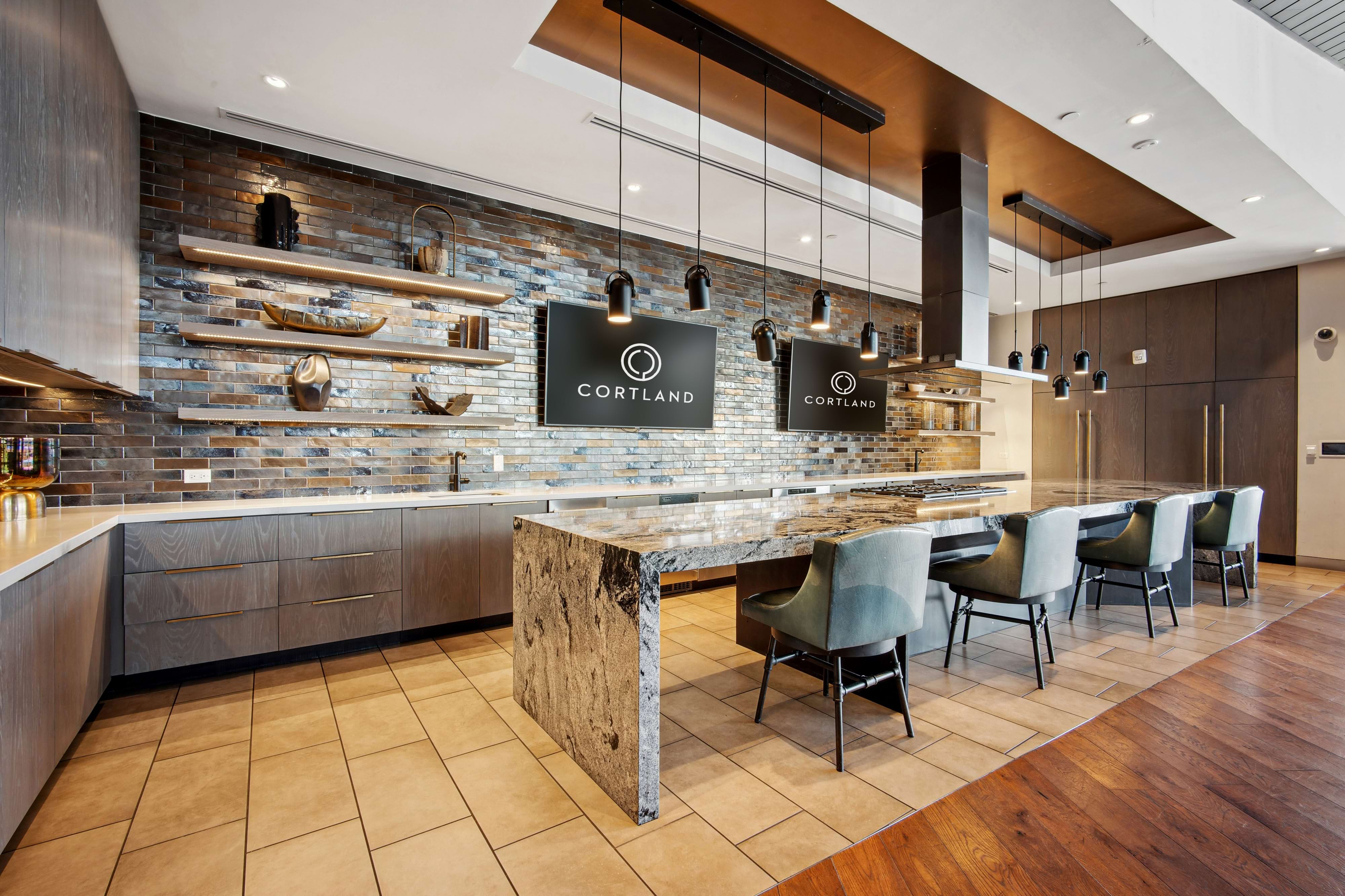 Resident Clubhouse with WiFi, HDTVs, Kitchen, Billiards, and More at Cortland Columbia Pike