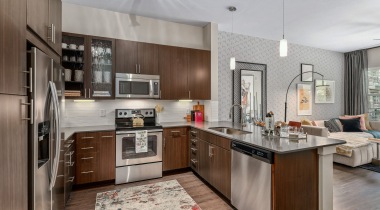Modern studio apartment kitchen in Dallas, TX