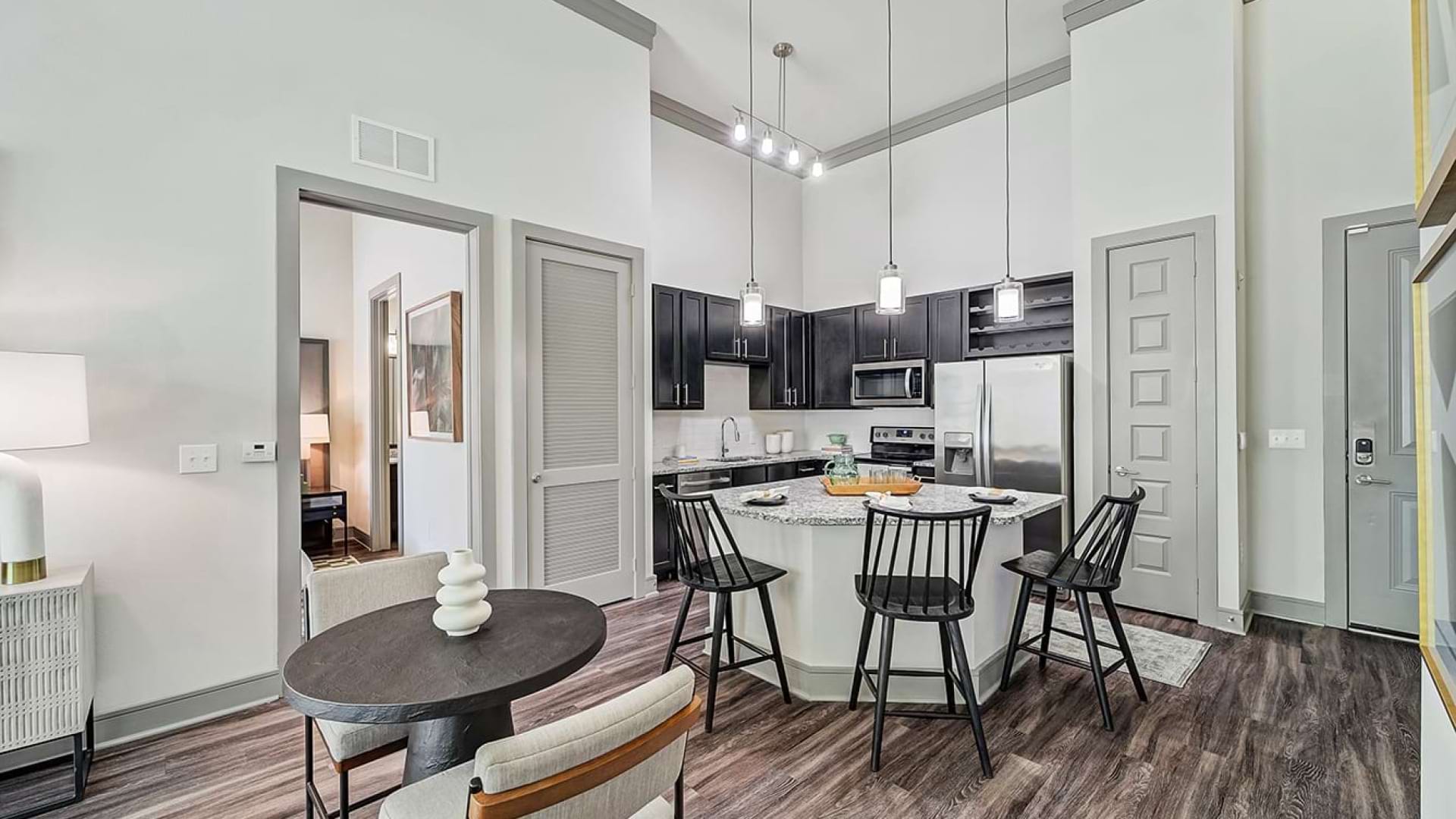 Kitchen with Modern Lighting in Our Apartments Near Frisco, TX