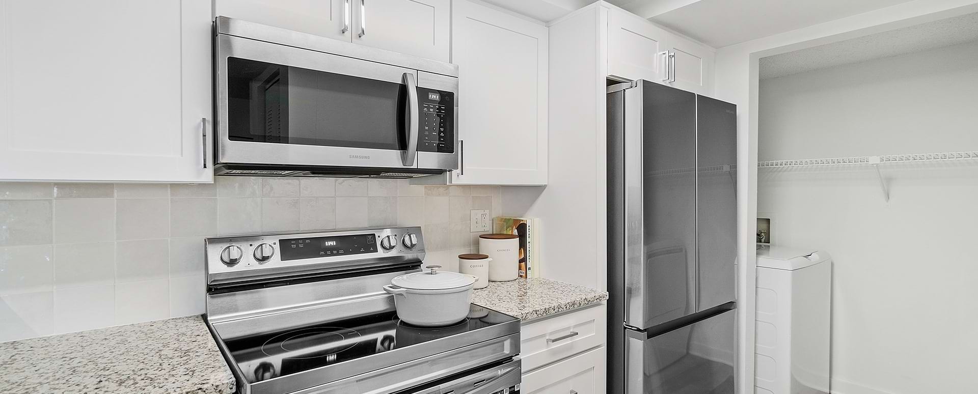 Kitchen with Stainless Steel Appliances at Our Kings Meadow Apartments
