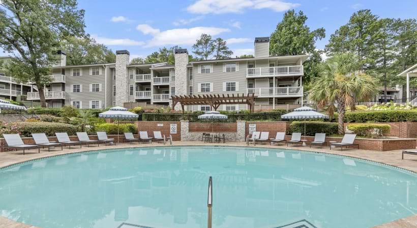 Sparkling, Resort-Style Pool with Lounge Chairs at Our Apartments in Cobb County, Georgia