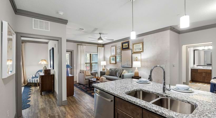 Kitchen with Sleek Granite Countertops at Our Apartments Near Lake Buena Vista, Florida