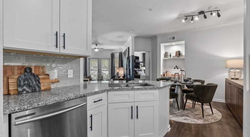 Open Kitchen with Granite Countertops in Our Allen, TX Apartments