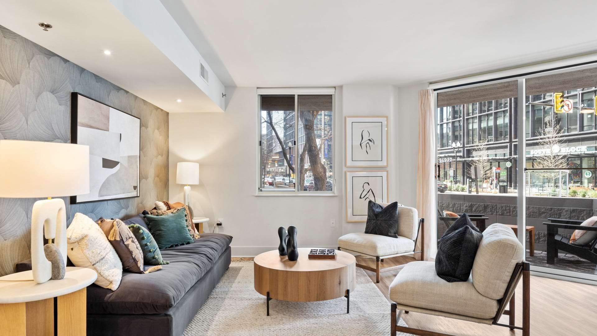 Spacious Living Room with Wood-Style Flooring at Our Apartments Near the Pentagon