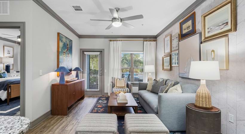 Living Room with Ceiling Fan at Our Apartments Near Lake Buena Vista