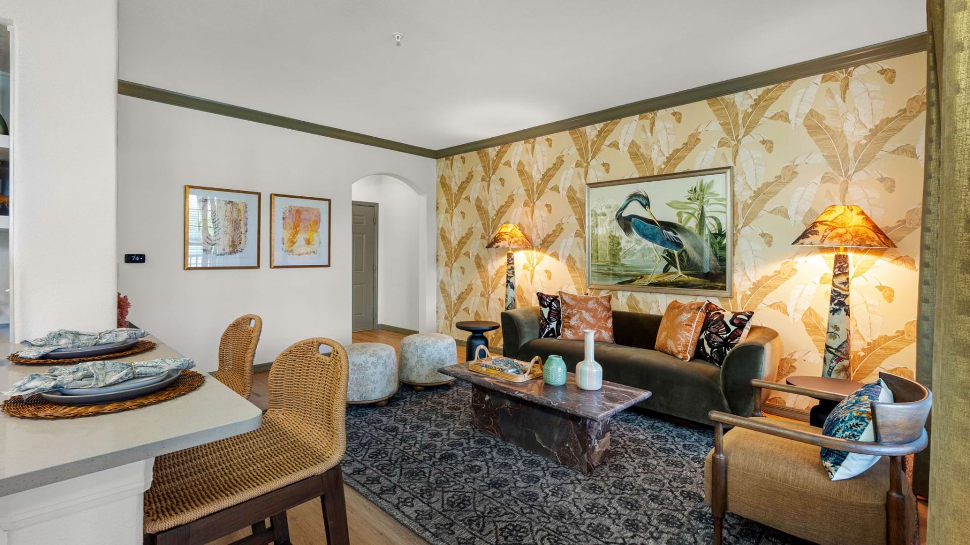 Living Area with Wood-Style Flooring at Our Apartments in Tampa Near USF