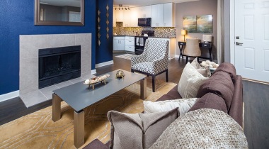 Modern Living Area with Fireplaces at Our University City Apartments