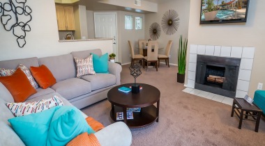 Living Room with Fireplace at Our Peoria, AZ Apartments