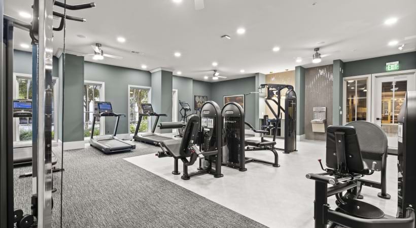 Exercise Equipment in the 24/7 Fitness Center at Our Apartments in Lindbergh