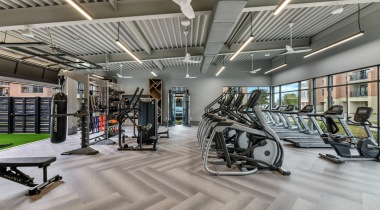 Fitness center at apartments in Farmers Branch, TX