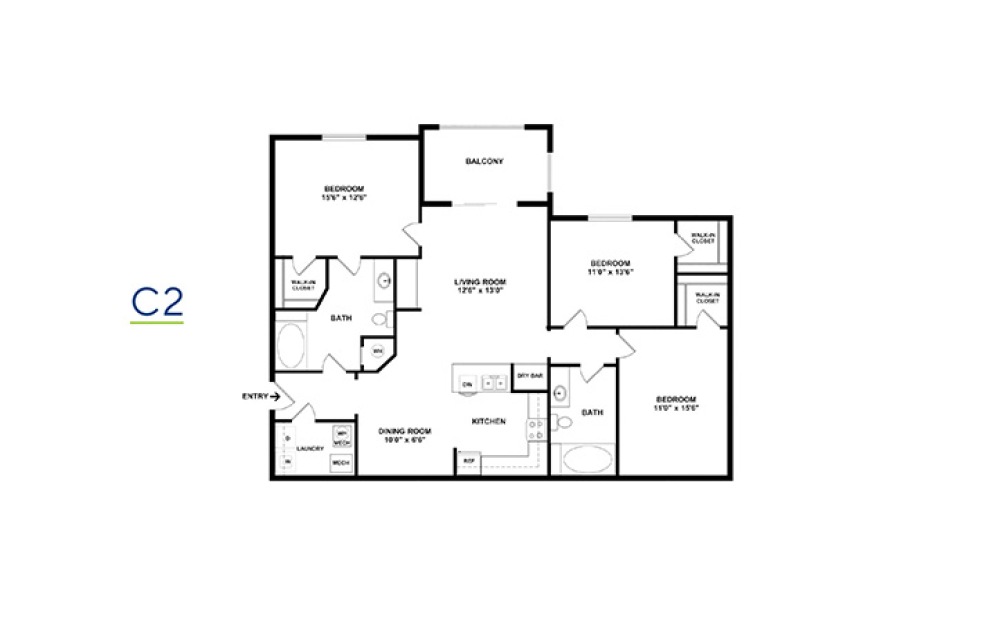 Three Bedroom 3 bedroom 2 bath 1278 - 1633 square feet (1)