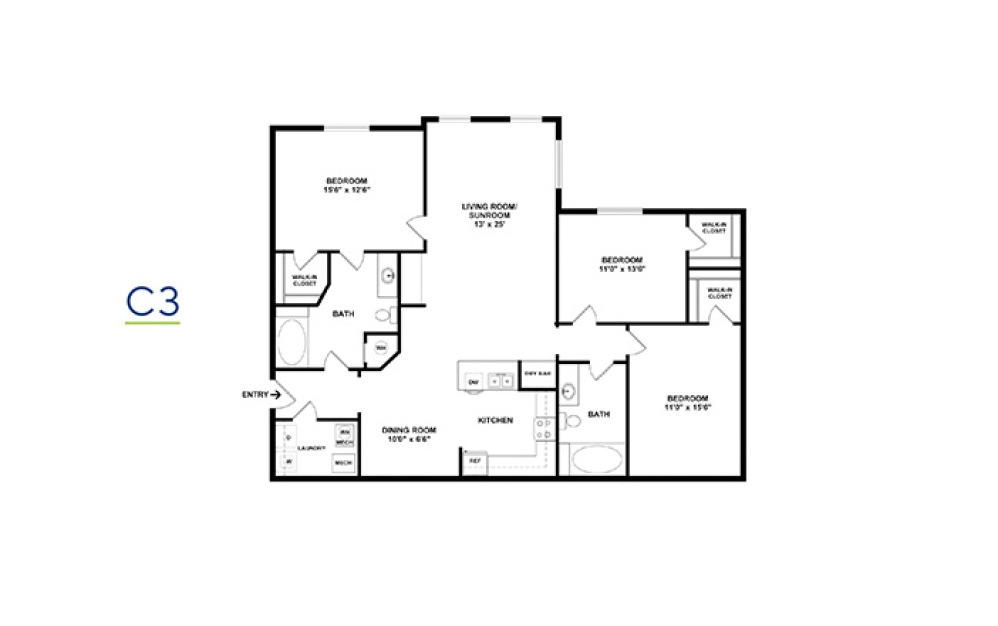 Three Bedroom 3 bedroom 2 bath 1278 - 1633 square feet (2)