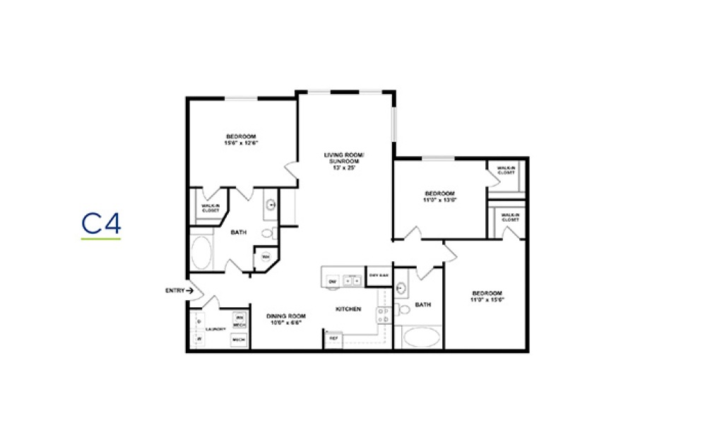 Three Bedroom 3 bedroom 2 bath 1278 - 1633 square feet (3)