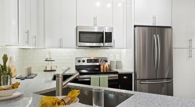 Luxury Mesa apartment kitchen with stainless steel appliances