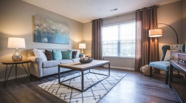 Living Room with Wood-Style Flooring at Our Pickerington, Ohio Apartments