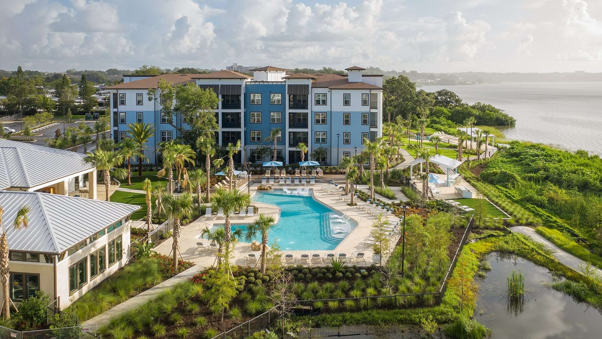 Aerial view of our luxury apartments in Clearwater, FL