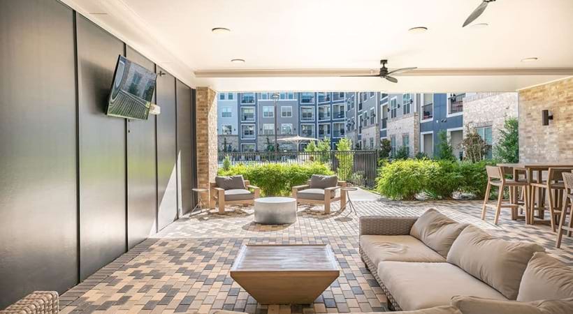 Outdoor Lounge With an HDTV at Our Allen, Luxury Apartments