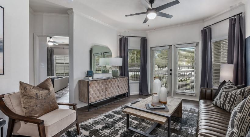 Spacious Living Room with Large Windows in Our Apartments in Allen, TX
