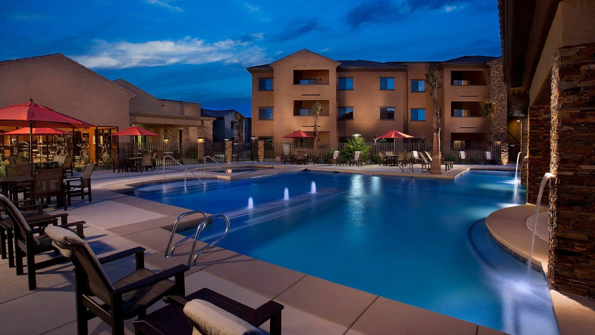 Night Shot of the Resort-Style Pool at Our Tucson Apartments