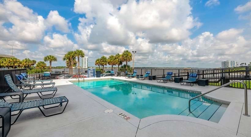Swimming Pool Overlooking the Intracoastal Waterway at Our Ormond Beach Apartments for Rent