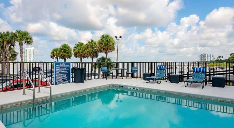 Swimming Pool with a Waterfront View at Our Apartments for Rent in Daytona Beach