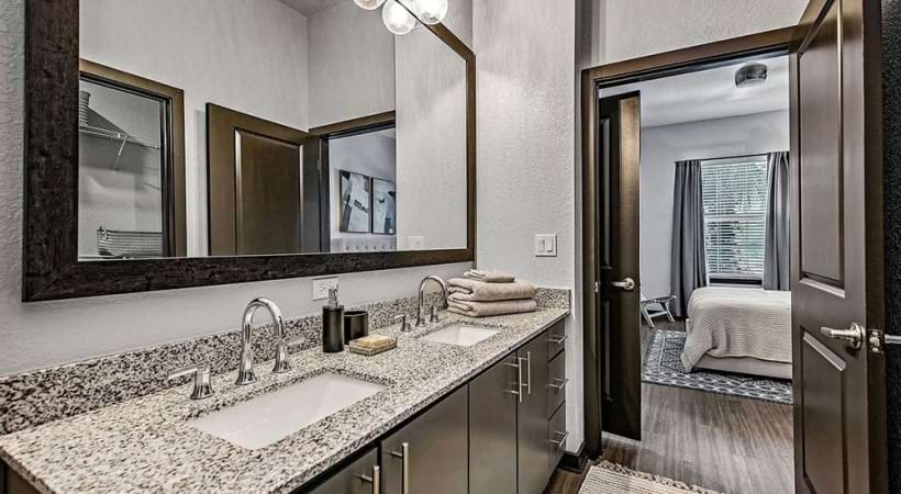 Upscale Bathroom with Double-Sink Vanity at Our Apartments in Hillsborough County