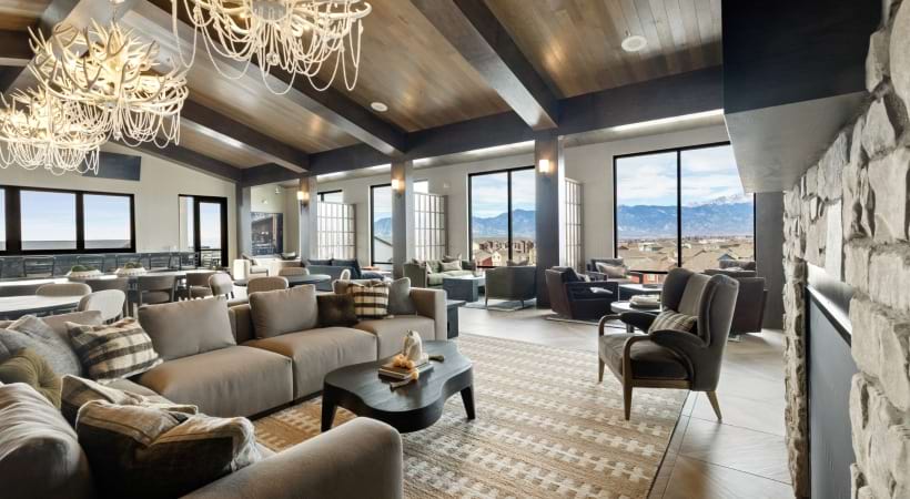 Cozy Seating Area in the Sky Lounge with WiFi and a Conference Room at Our Apartments Near Peterson AFB in Colorado Springs
