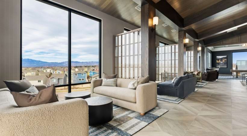 Cozy Seating Area in the Sky Lounge with WiFi and a Conference Room at Our Apartments Near Peterson AFB in Colorado Springs
