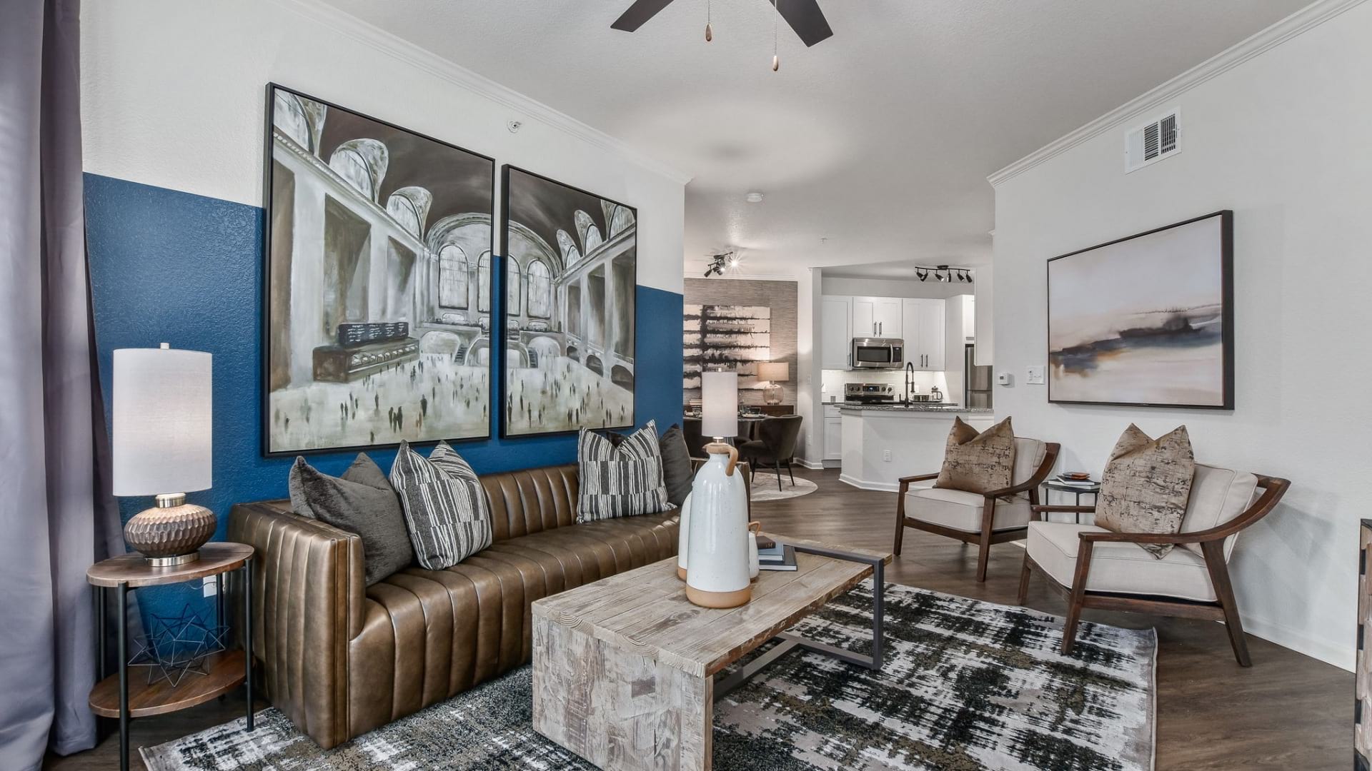 Living room with modern decor at our luxury apartments in Allen, TX