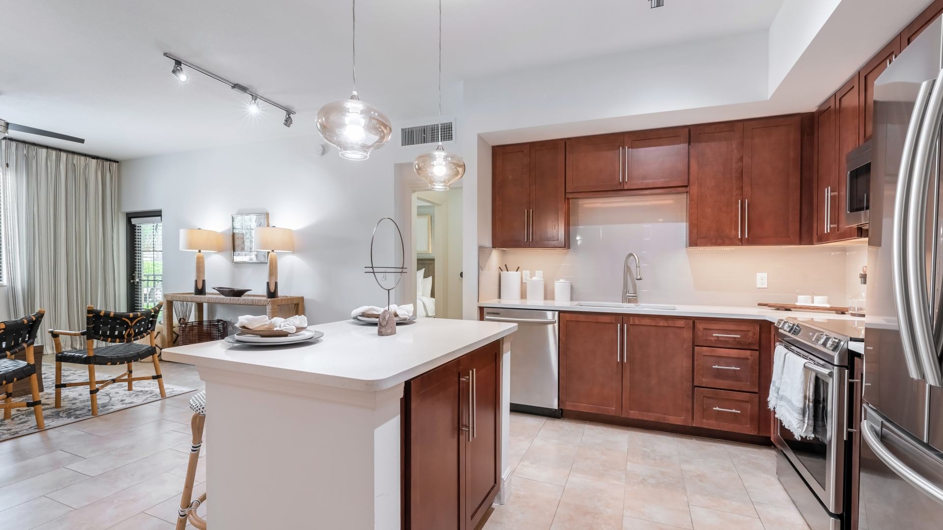 Modern Kitchen Islands and Lighting at Our Boca Raton Apartments 