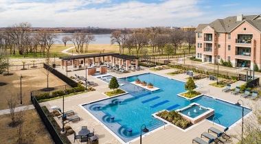 Resort style pool at apartments in Farmers Branch, TX