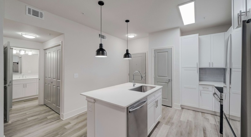 Designer Lighting in the Kitchen of Our Apartments by the Galleria Dallas