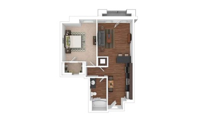 The Chancellor 1 bedroom 1 bath 689 square feet