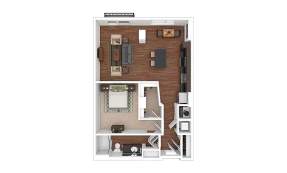 The Kirkland 1 bedroom 1 bath 837 square feet