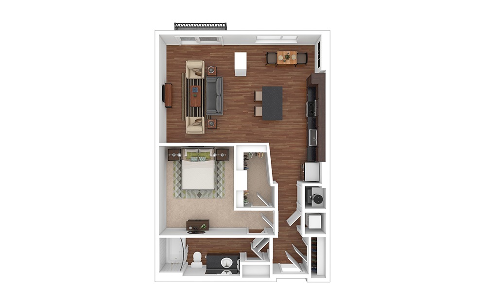 The Kirkland 1 bedroom 1 bath 837 square feet