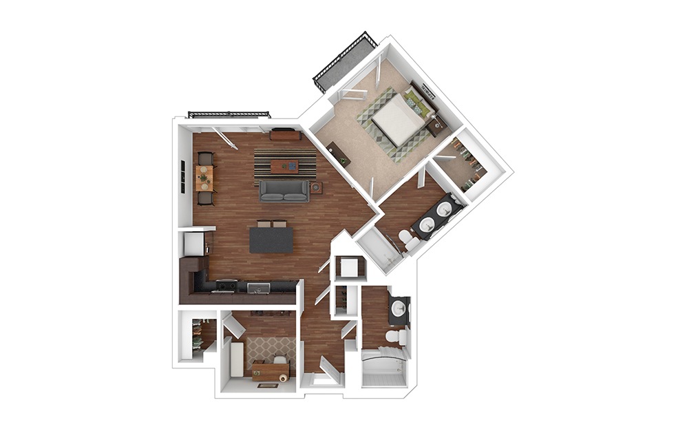 The Natchez 1 bedroom 2 bath 950 - 965 square feet