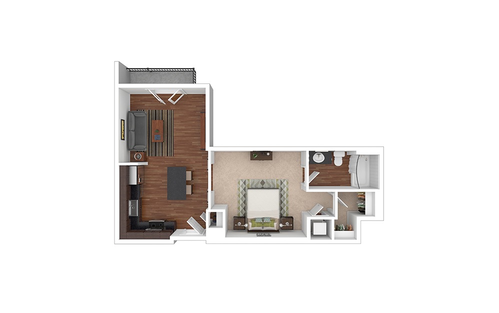 The Belle Meade 1 bedroom 1 bath 623 square feet