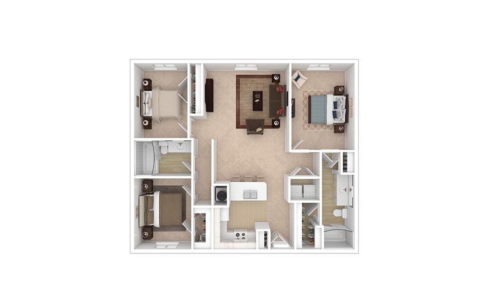 Plan C 3 Bedroom Floor Plan at Our Apartments for Rent in Downtown Atlanta