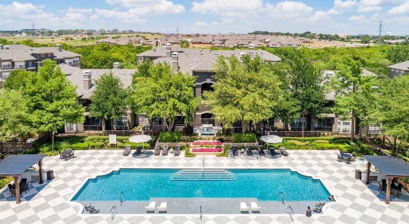 Aerial view of Cortland Walnut Hill's resort-style pool