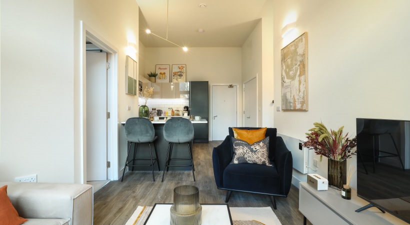 Well-Lit Kitchen and Living Area at Our Birmingham Apartments to Rent 