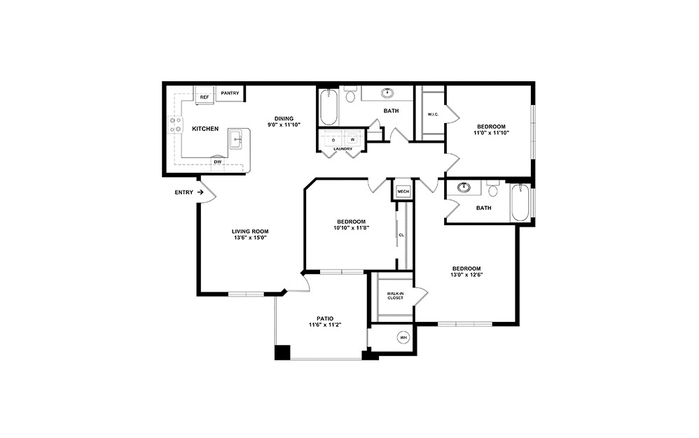 Geronimo  3 bedroom 2 bath 1421 square feet