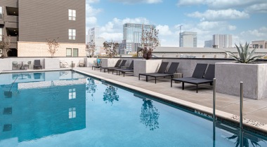 Resort-style pool at our apartments near Dallas Farmers Market