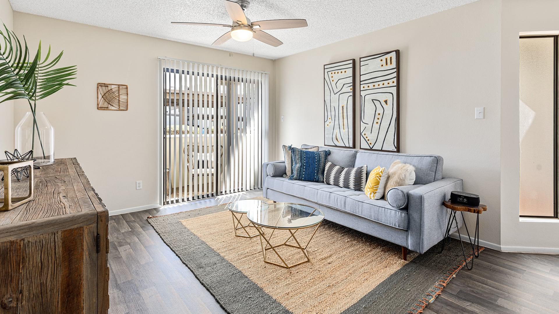 Spacious Living Room with Private Balcony at Our Apartments for Rent in Scottsdale