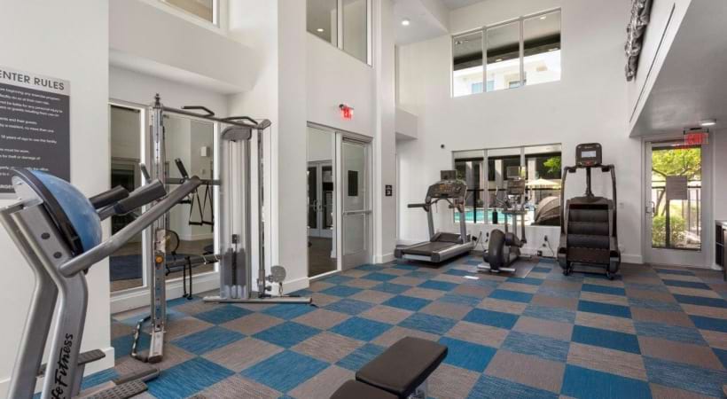 24/7 Fitness Center with Interactive Cardio at Our Biltmore Apartments near Biltmore, Phoenix