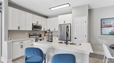 Kitchen with Expansive Countertops at Our Brier Creek Apartments in Raleigh