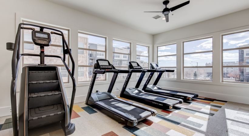 Line of Cardio Machines at Our Via Varra Apartments in Broomfield
