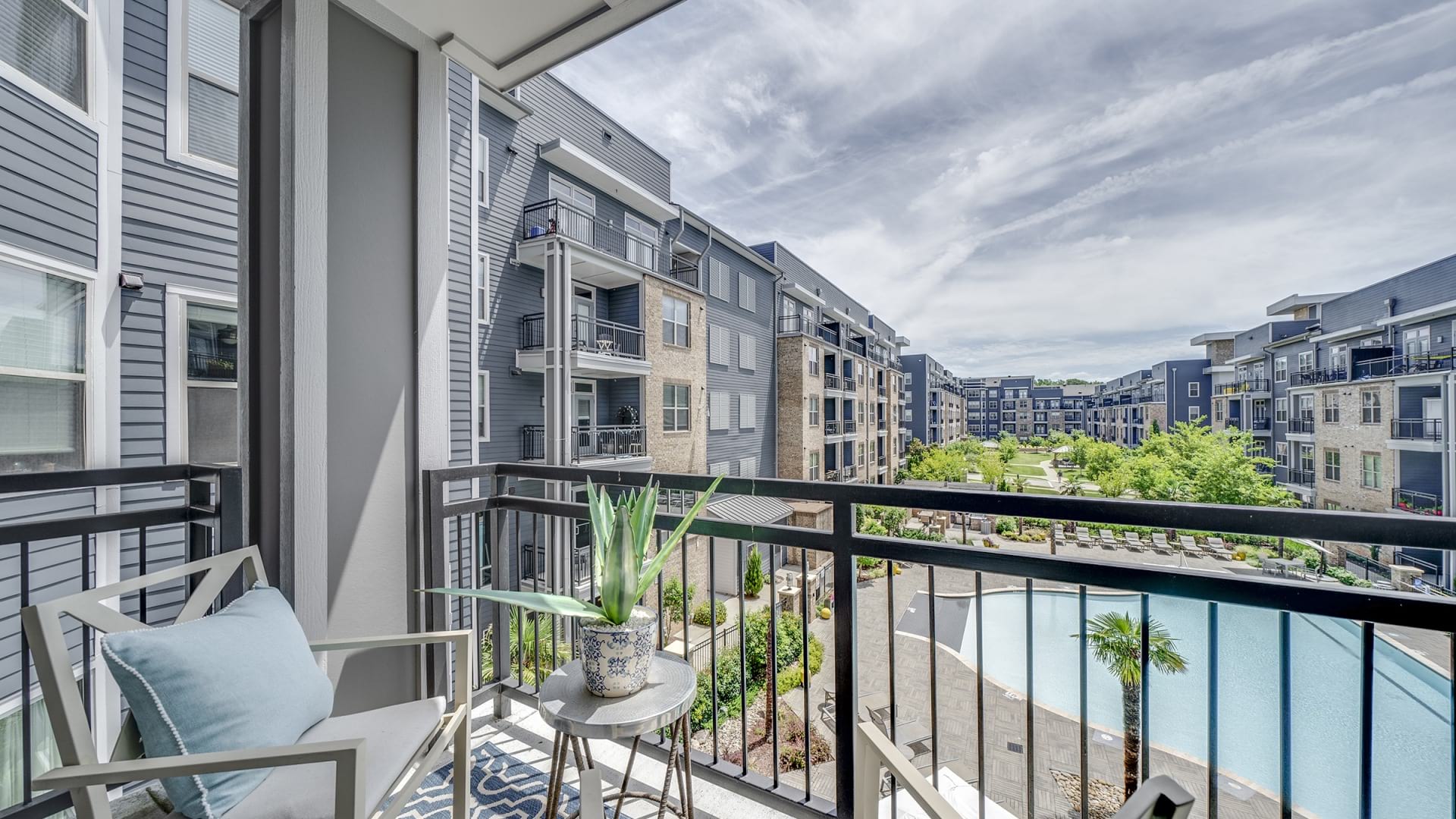Our Raleigh luxury apartments with balcony and pool view