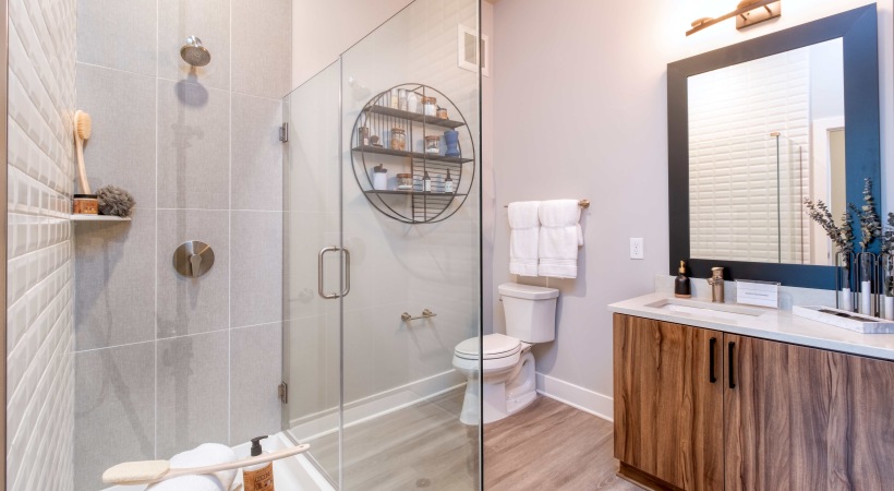 Walk- In, Glass-Door Showers at Our Apartments Near Emory Atlanta 