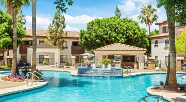 Resort-Style Pool and Heated Spa with a Sun Deck and Poolside Cabanas at Our South Mountain Apartment Community