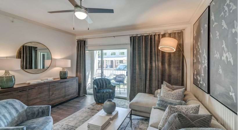 Living Room with Patio Access in Our South Fort Worth Apartments